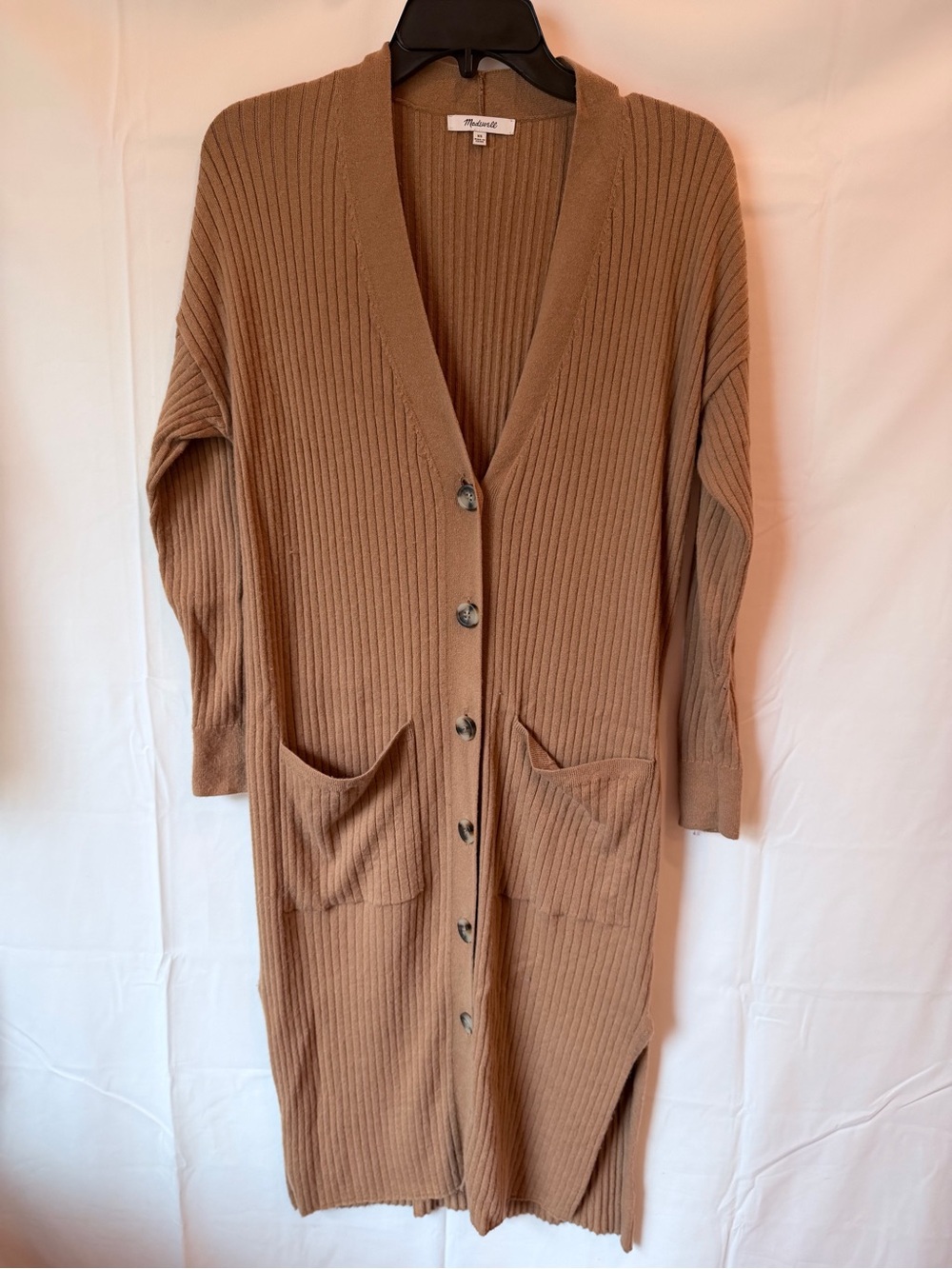 Madewell Long Ribbed Cardigan in Camel Brown